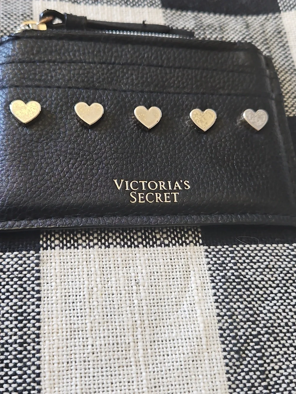 Victoria's Secret Black Card Holder with Silver Heart Keychain